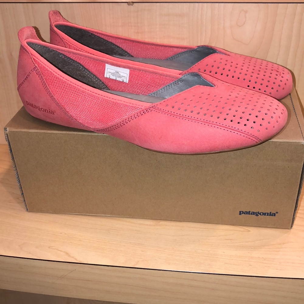 Patagonia Coral Pink Perforated Slip-On Flats